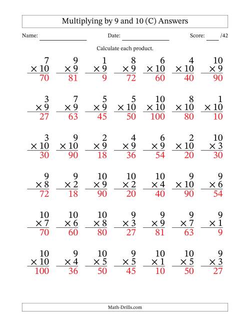 The Multiplying (1 to 10) by 9 and 10 (42 Questions) (C) Math Worksheet Page 2
