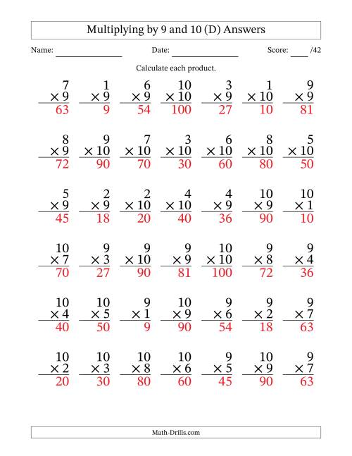 The Multiplying (1 to 10) by 9 and 10 (42 Questions) (D) Math Worksheet Page 2
