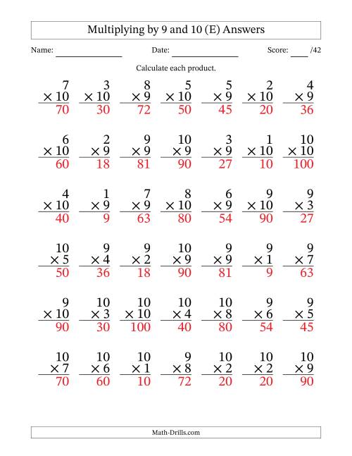The Multiplying (1 to 10) by 9 and 10 (42 Questions) (E) Math Worksheet Page 2