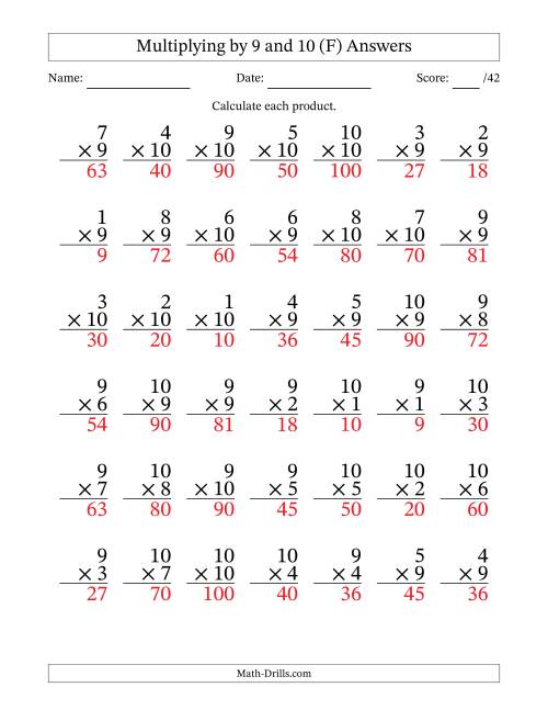 The Multiplying (1 to 10) by 9 and 10 (42 Questions) (F) Math Worksheet Page 2