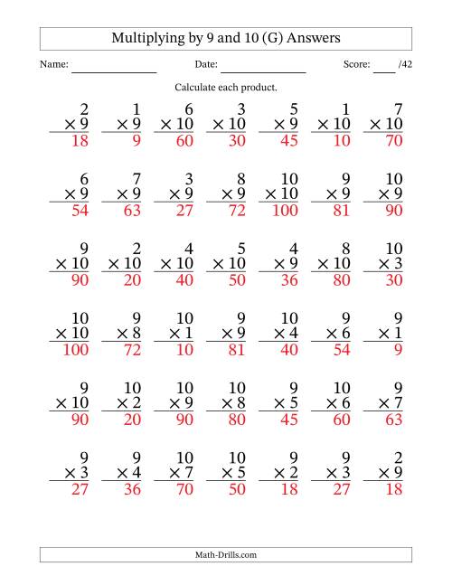 The Multiplying (1 to 10) by 9 and 10 (42 Questions) (G) Math Worksheet Page 2