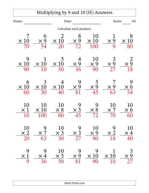 The Multiplying (1 to 10) by 9 and 10 (42 Questions) (H) Math Worksheet Page 2