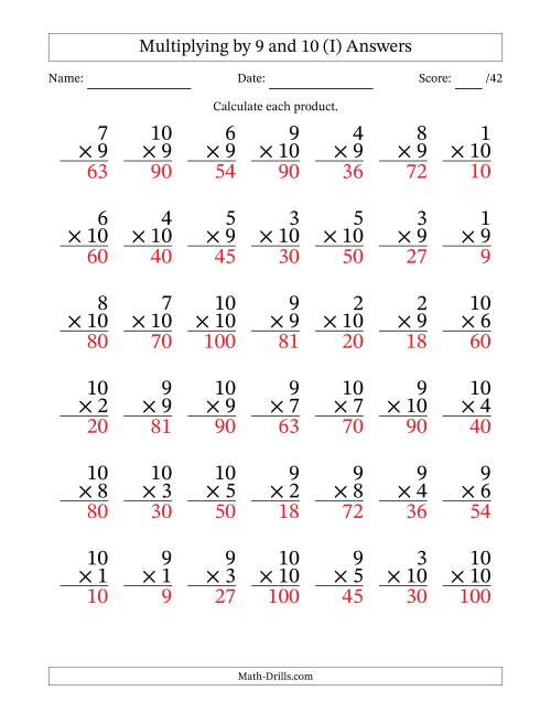 The Multiplying (1 to 10) by 9 and 10 (42 Questions) (I) Math Worksheet Page 2