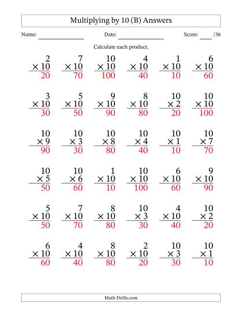 The Multiplying (1 to 10) by 10 (36 Questions) (B) Math Worksheet Page 2