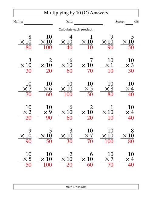 The Multiplying (1 to 10) by 10 (36 Questions) (C) Math Worksheet Page 2
