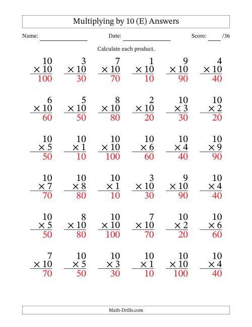 The Multiplying (1 to 10) by 10 (36 Questions) (E) Math Worksheet Page 2