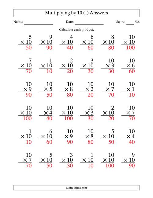 The Multiplying (1 to 10) by 10 (36 Questions) (I) Math Worksheet Page 2