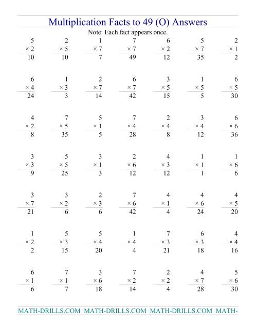 The Multiplication Facts to 49 (no zeros) (O) Math Worksheet Page 2