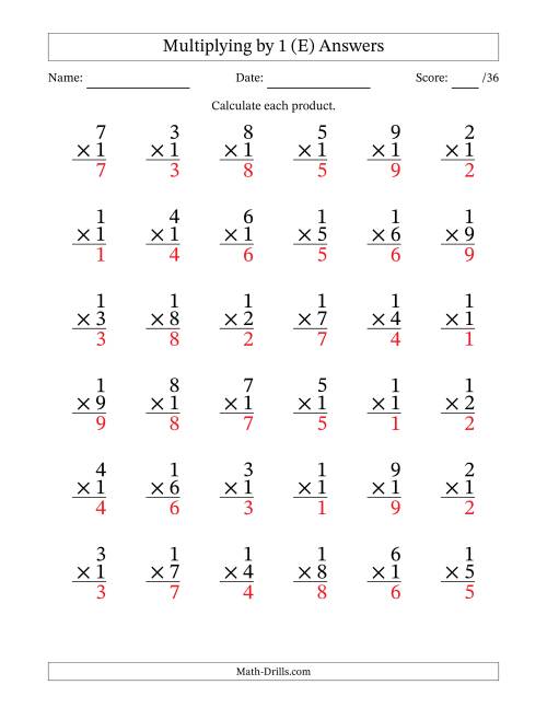 The Multiplying (1 to 9) by 1 (36 Questions) (E) Math Worksheet Page 2