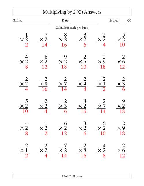 The Multiplying (1 to 9) by 2 (36 Questions) (C) Math Worksheet Page 2