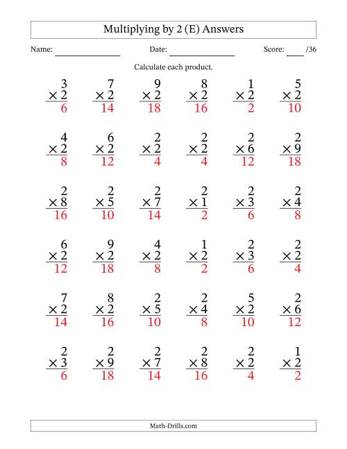 The Multiplying (1 to 9) by 2 (36 Questions) (E) Math Worksheet Page 2