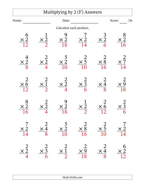 The Multiplying (1 to 9) by 2 (36 Questions) (F) Math Worksheet Page 2