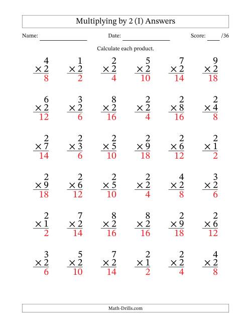 The Multiplying (1 to 9) by 2 (36 Questions) (I) Math Worksheet Page 2