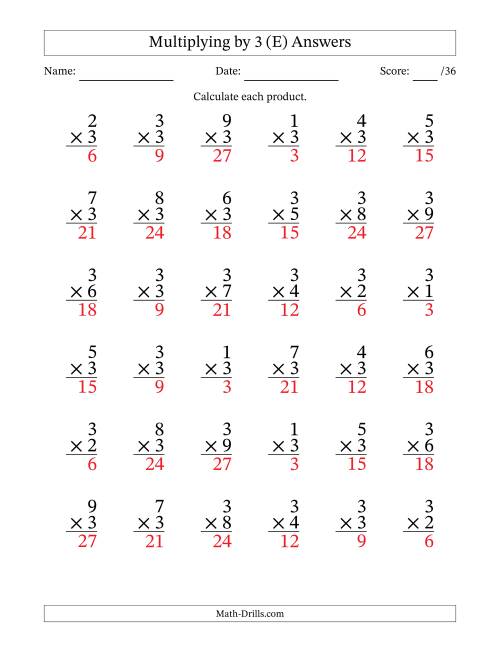 The Multiplying (1 to 9) by 3 (36 Questions) (E) Math Worksheet Page 2