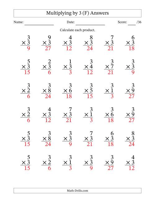 The Multiplying (1 to 9) by 3 (36 Questions) (F) Math Worksheet Page 2