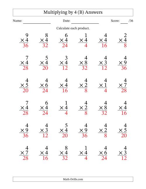 The Multiplying (1 to 9) by 4 (36 Questions) (B) Math Worksheet Page 2