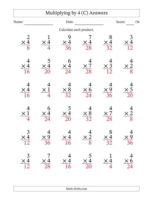 The Multiplying (1 to 9) by 4 (36 Questions) (C) Math Worksheet Page 2