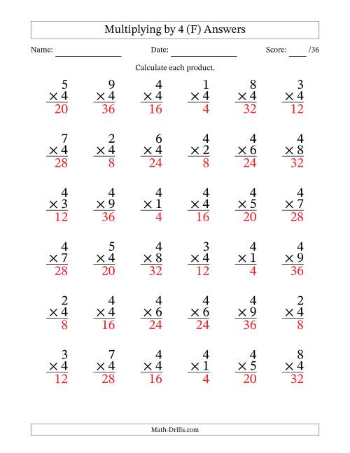 The Multiplying (1 to 9) by 4 (36 Questions) (F) Math Worksheet Page 2