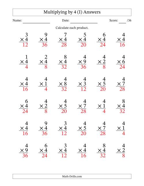 The Multiplying (1 to 9) by 4 (36 Questions) (I) Math Worksheet Page 2