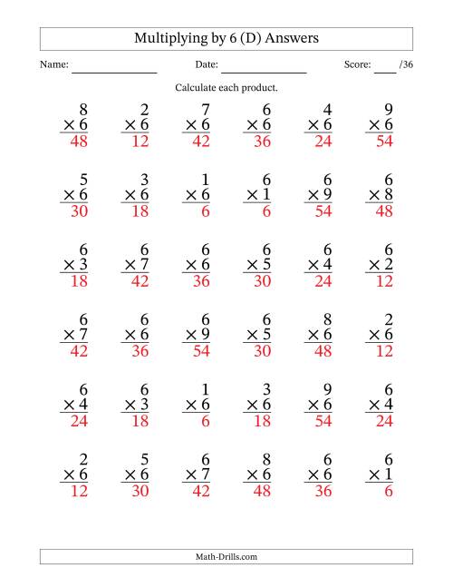 The Multiplying (1 to 9) by 6 (36 Questions) (D) Math Worksheet Page 2