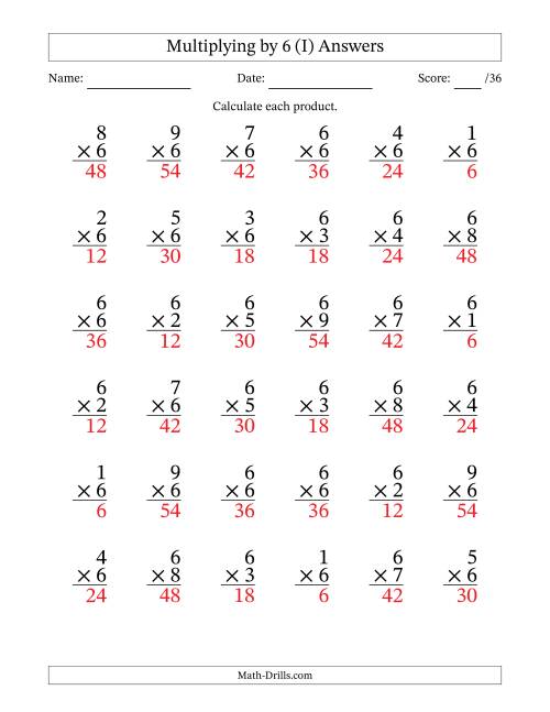 The Multiplying (1 to 9) by 6 (36 Questions) (I) Math Worksheet Page 2