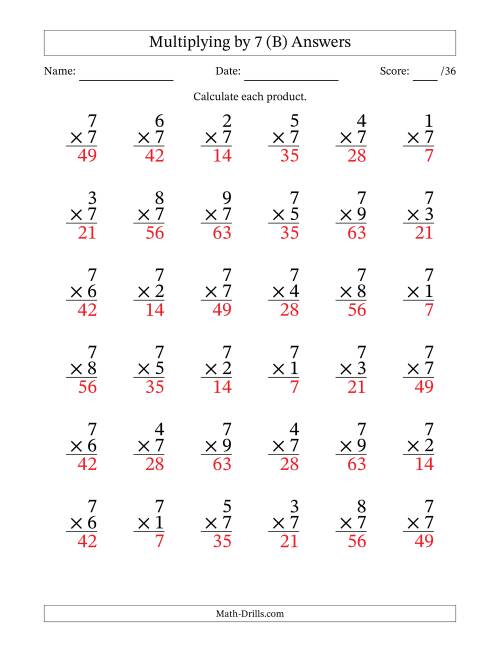 The Multiplying (1 to 9) by 7 (36 Questions) (B) Math Worksheet Page 2