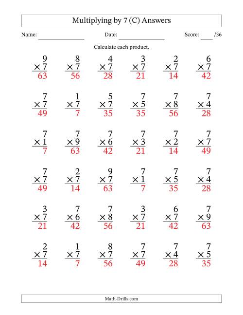 The Multiplying (1 to 9) by 7 (36 Questions) (C) Math Worksheet Page 2