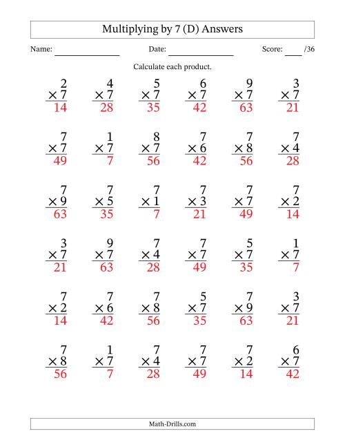 The Multiplying (1 to 9) by 7 (36 Questions) (D) Math Worksheet Page 2