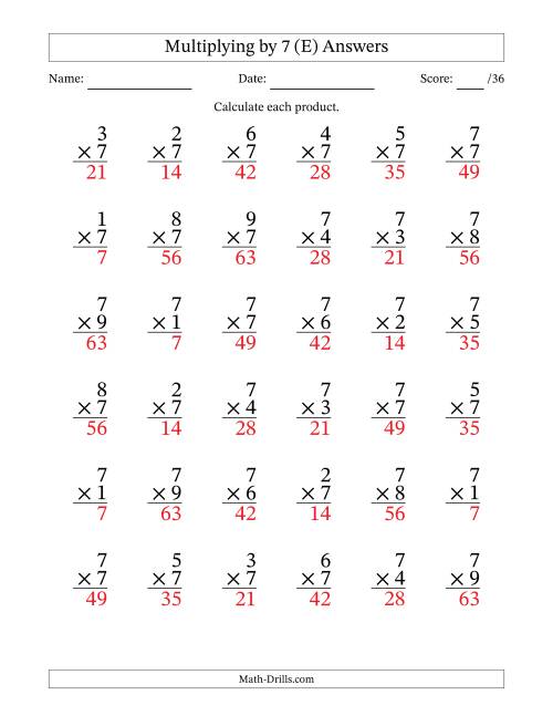 The Multiplying (1 to 9) by 7 (36 Questions) (E) Math Worksheet Page 2