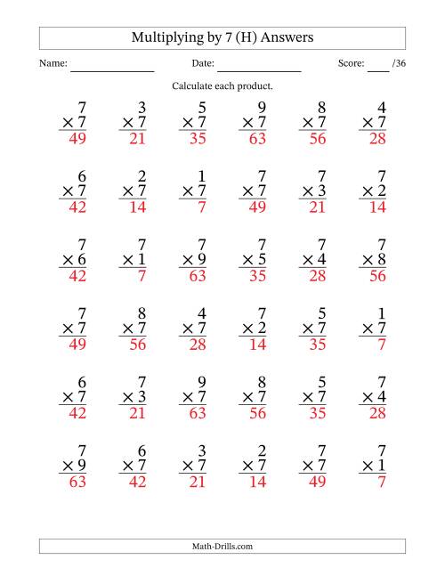 The Multiplying (1 to 9) by 7 (36 Questions) (H) Math Worksheet Page 2