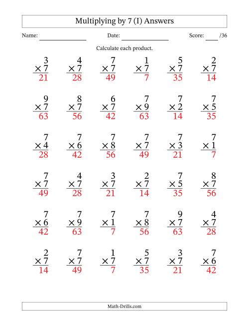 The Multiplying (1 to 9) by 7 (36 Questions) (I) Math Worksheet Page 2