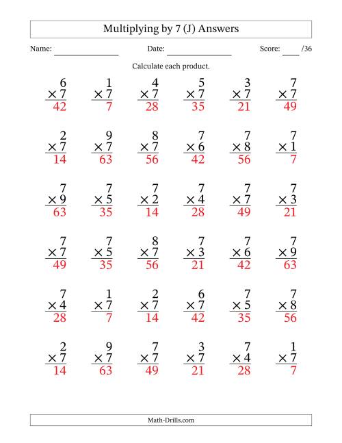 The Multiplying (1 to 9) by 7 (36 Questions) (J) Math Worksheet Page 2