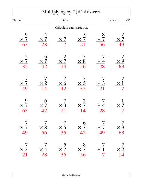 The Multiplying (1 to 9) by 7 (36 Questions) (All) Math Worksheet Page 2
