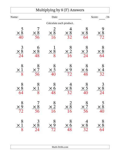 The Multiplying (1 to 9) by 8 (36 Questions) (F) Math Worksheet Page 2