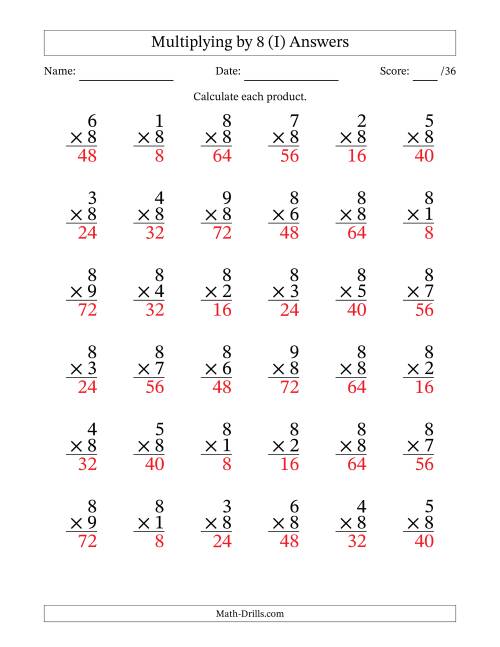 The Multiplying (1 to 9) by 8 (36 Questions) (I) Math Worksheet Page 2