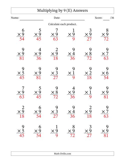 The Multiplying (1 to 9) by 9 (36 Questions) (E) Math Worksheet Page 2