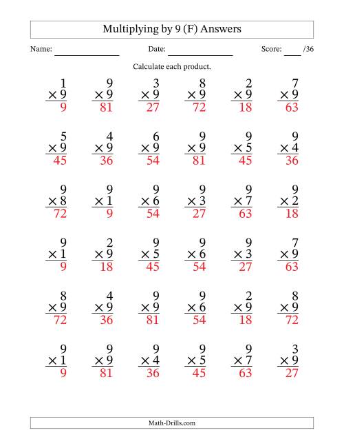 The Multiplying (1 to 9) by 9 (36 Questions) (F) Math Worksheet Page 2