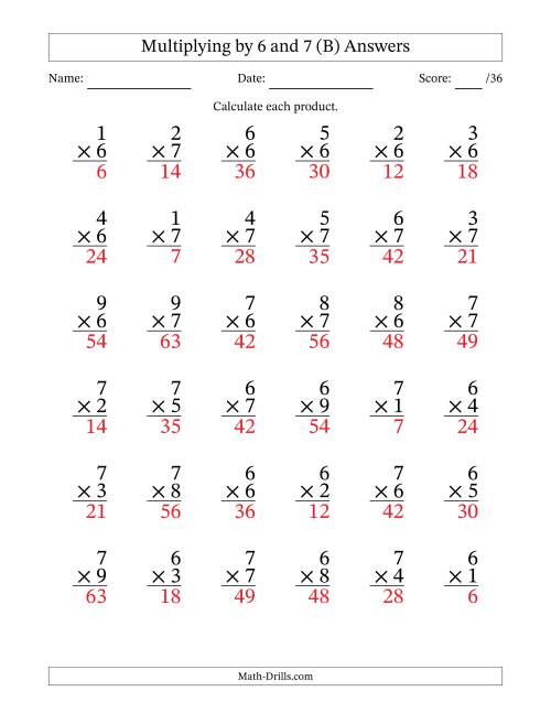 The Multiplying (1 to 9) by 6 and 7 (36 Questions) (B) Math Worksheet Page 2