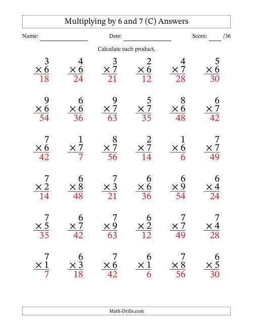 The Multiplying (1 to 9) by 6 and 7 (36 Questions) (C) Math Worksheet Page 2