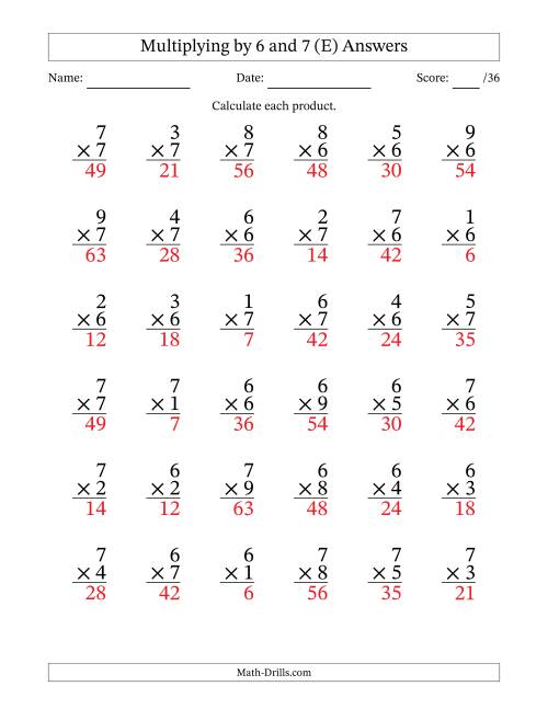 The Multiplying (1 to 9) by 6 and 7 (36 Questions) (E) Math Worksheet Page 2