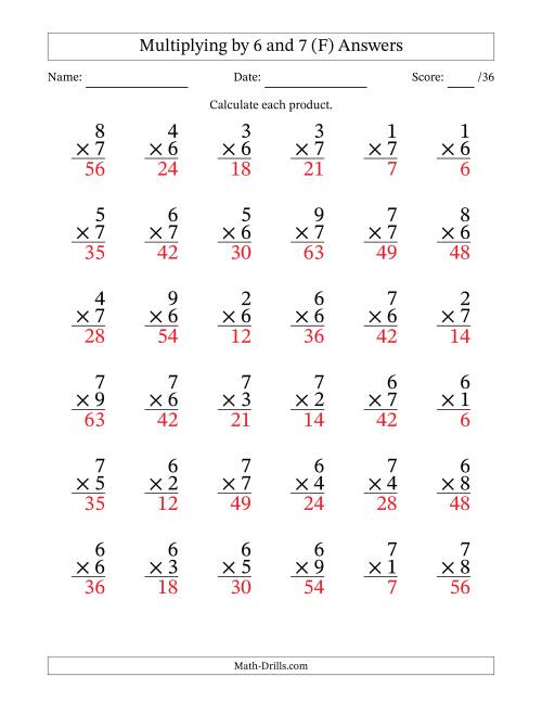The Multiplying (1 to 9) by 6 and 7 (36 Questions) (F) Math Worksheet Page 2