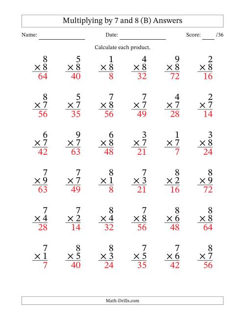 The Multiplying (1 to 9) by 7 and 8 (36 Questions) (B) Math Worksheet Page 2