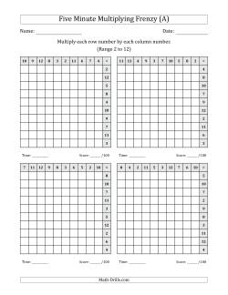 Five Minute Multiplying Frenzy (Factor Range 2 to 12) (4 Charts) (Left-Handed)
