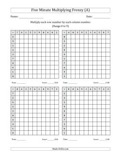 Five Minute Multiplying Frenzy (Factor Range 0 to 9) (4 Charts)