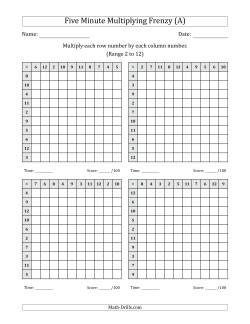 Five Minute Multiplying Frenzy (Factor Range 2 to 12) (4 Charts)