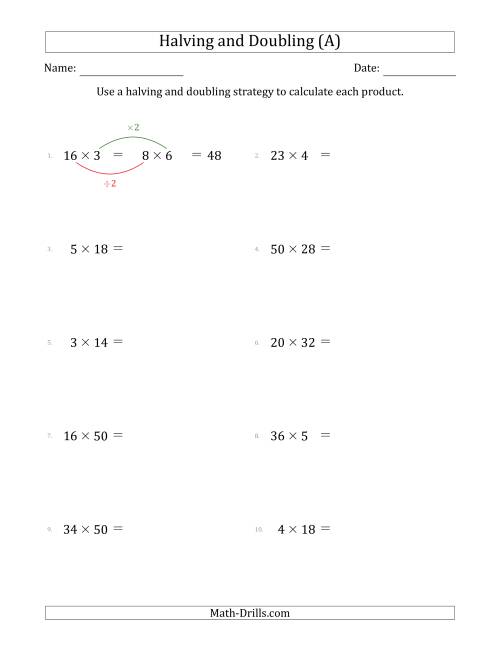 The Halving and Doubling Strategy with Easier Questions (A) Math Worksheet