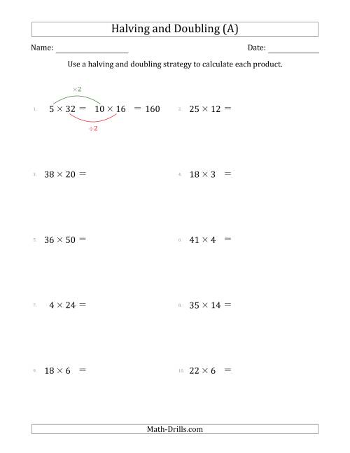 The Halving and Doubling Strategy with Harder Questions (A) Math Worksheet