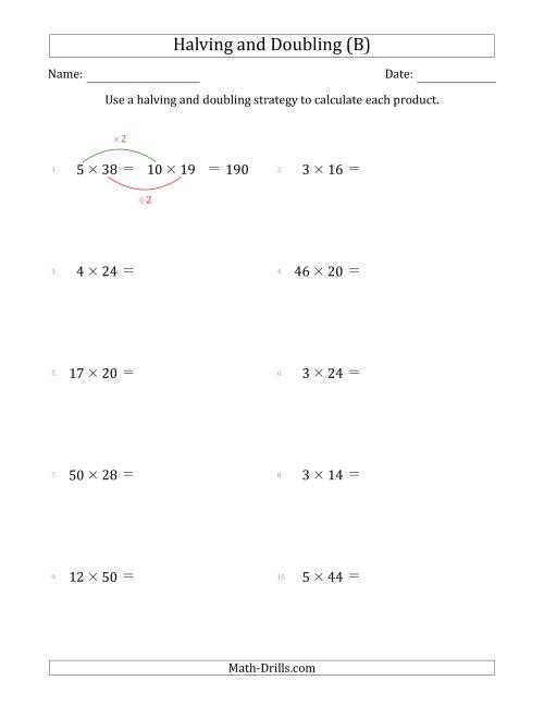 The Halving and Doubling Strategy with Harder Questions (B) Math Worksheet