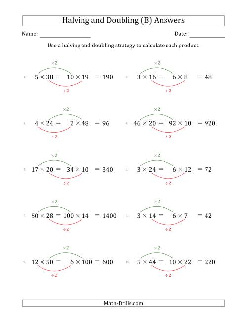 The Halving and Doubling Strategy with Harder Questions (B) Math Worksheet Page 2