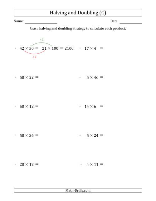 The Halving and Doubling Strategy with Harder Questions (C) Math Worksheet